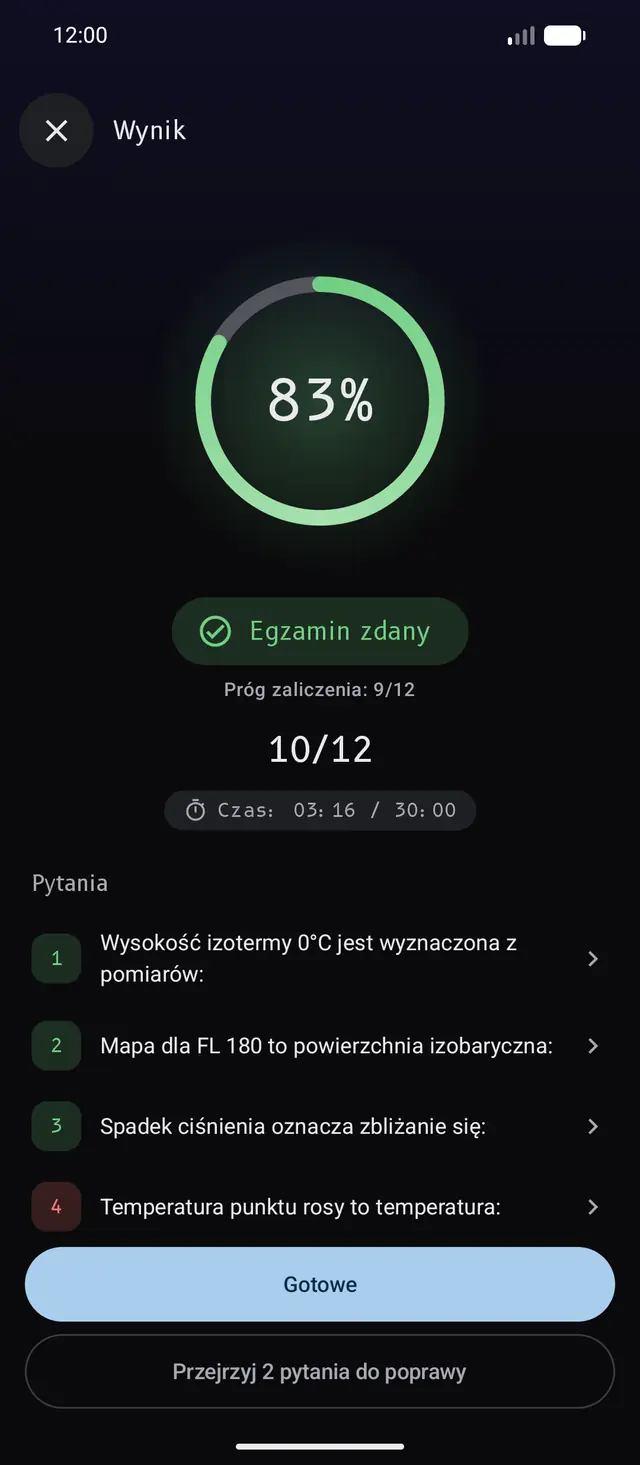 Wynik egzaminu z meteorologii: egzamin zdany, lista pytań i błędy do przejrzenia